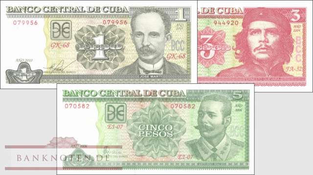 Kuba: 1 - 5 Pesos (3 Banknoten)