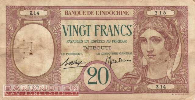 Djibouti - 20  Francs (#007a-2_F)