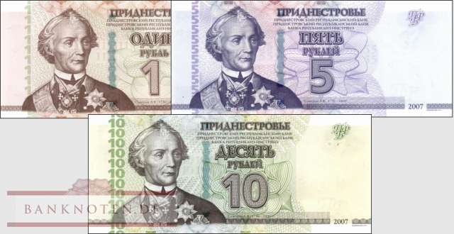 Transnistrien: 1 - 10 Rubel (3 Banknoten)