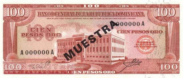 Dominikanische Republik - 100  Pesos Oro - SPECIMEN (#104s-U2_UNC)