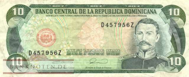 Dominikanische Republik - 10  Pesos Oro (#132_F)