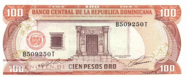 Dominikanische Republik - 100  Pesos Oro (#136a_UNC)