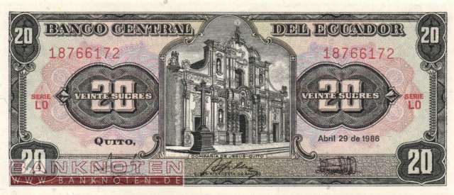 Ecuador - 20  Sucres (#121Aa-LO-U2_UNC)