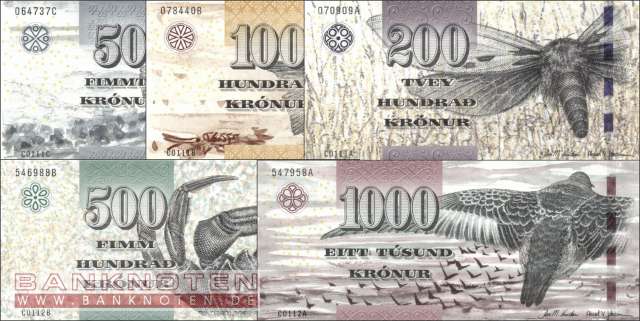 Faröer Inseln: 50 - 1.000 Krónur (5 Banknoten 2012)
