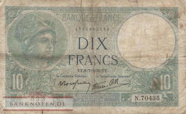 Frankreich - 10  Francs (#084-39_VG)