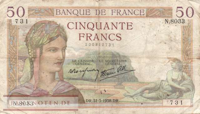 Frankreich - 50  Francs (#085b-38_F)