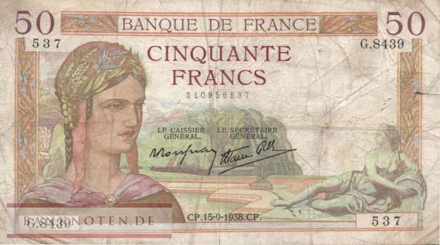 Frankreich - 50  Francs (#085b-38_VG)
