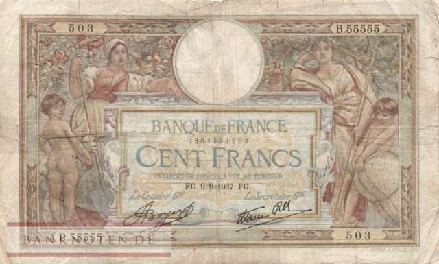 Frankreich - 100  Francs (#086a_G)