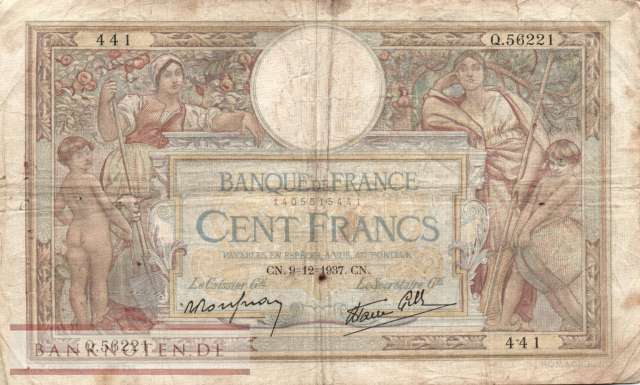 Frankreich - 100  Francs (#086b-37_VG)
