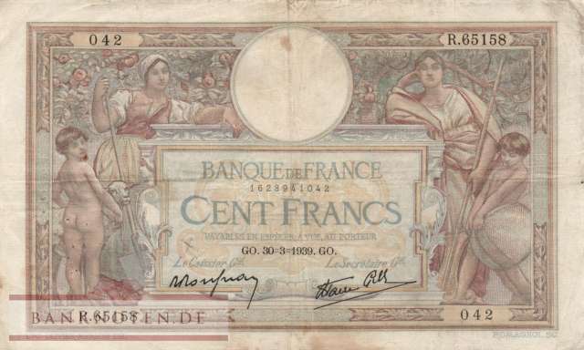 Frankreich - 100  Francs (#086b-39_F)