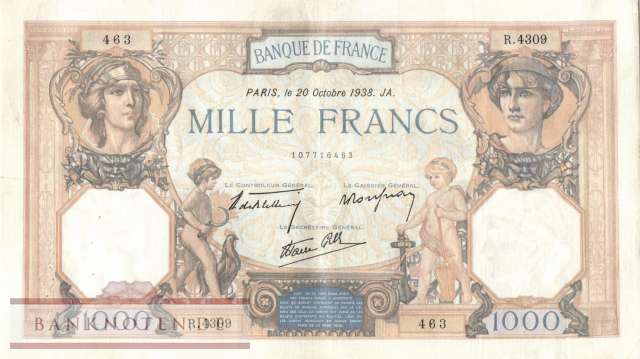 Frankreich - 1.000  Francs (#090c-38_VF)