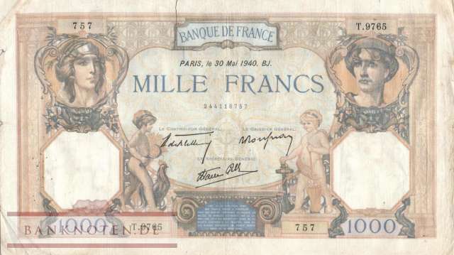 Frankreich - 1.000  Francs (#090c-40_VG)