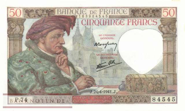 Frankreich - 50  Francs (#093-41_AU)