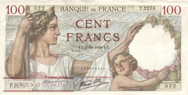 Frankreich - 100  Francs (#094-39_VF)