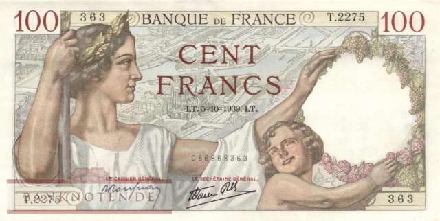 Frankreich - 100  Francs (#094-39_XF)