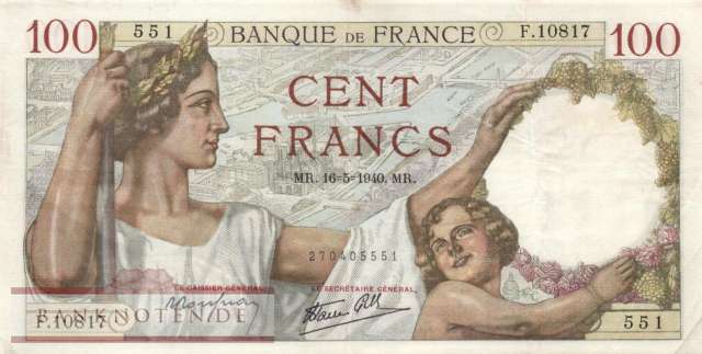 Frankreich - 100  Francs (#094-40_VF)