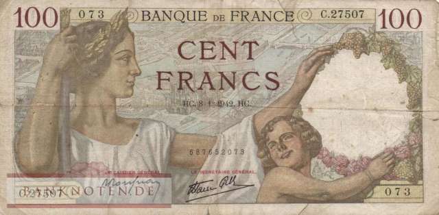 Frankreich - 100  Francs (#094-42_VG)