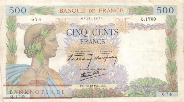 Frankreich - 500  Francs (#095a-40_F)