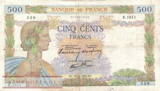 Frankreich - 500  Francs (#095a-40_G)