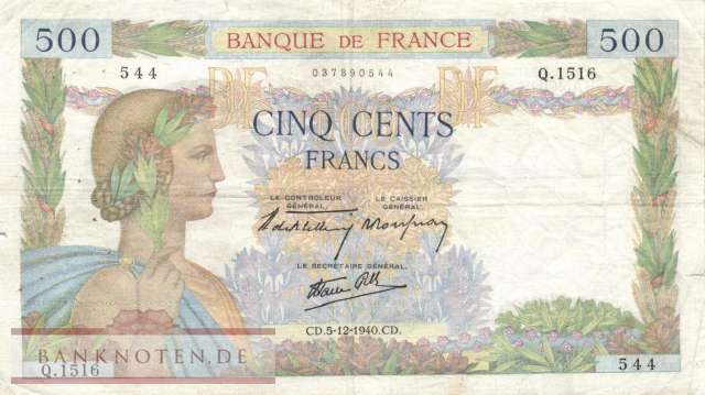 Frankreich - 500  Francs (#095a-40_VG)