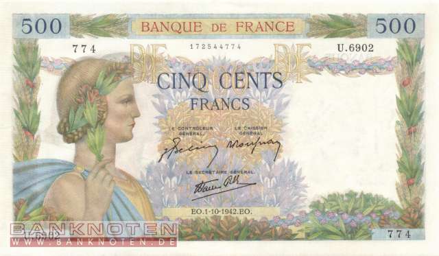 Frankreich - 500  Francs (#095b-42_AU)