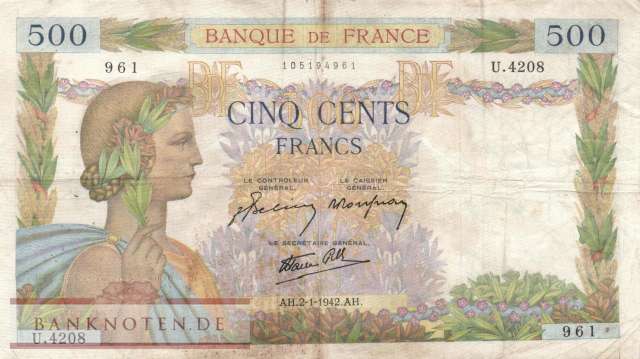 Frankreich - 500  Francs (#095b-42_F)