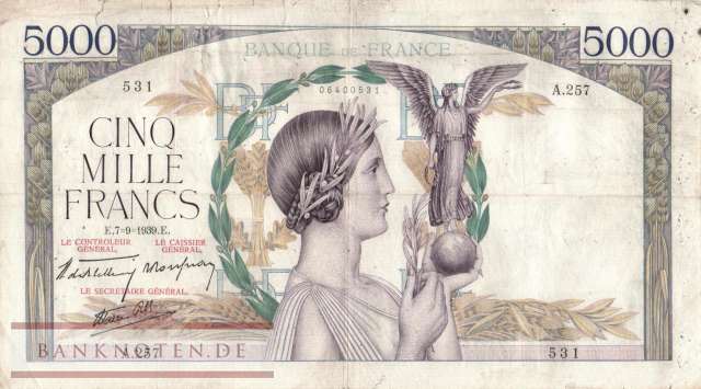 Frankreich - 5.000  Francs (#097a-39_VG)