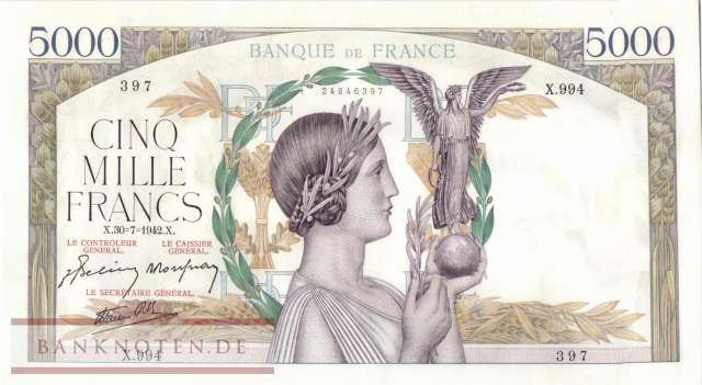 Frankreich - 5.000  Francs (#097c-42_UNC)