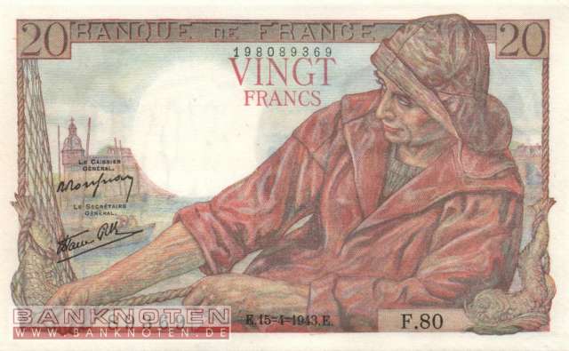 Frankreich - 20  Francs (#100a-43_AU)