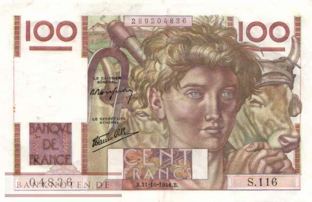 Frankreich - 100  Francs (#128a-46_VF)