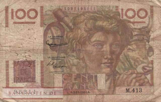 Frankreich - 100  Francs (#128d-51_F)