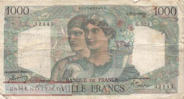 Frankreich - 1.000  Francs (#130b-49_VG)
