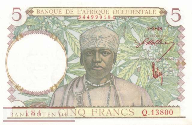 French West Africa - 5  Francs (#026_UNC)