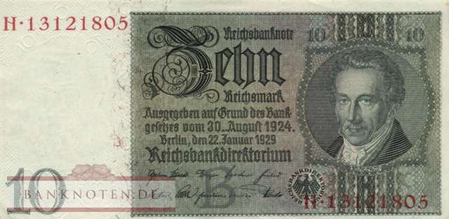 Germany - 10  Reichsmark (#0173a-BH_AU)