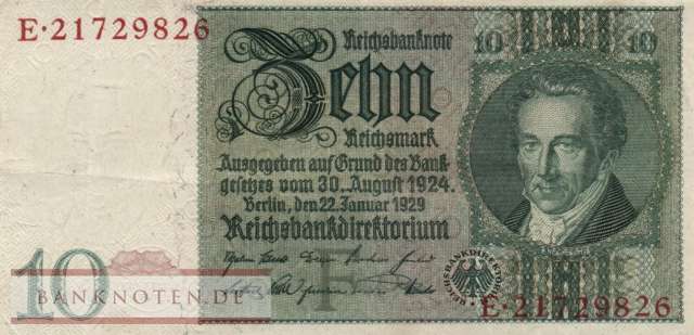 Germany - 10  Reichsmark (#0173a-FE_XF)
