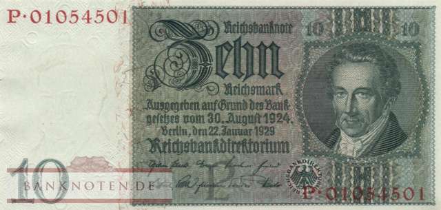 Germany - 10  Reichsmark (#0173a-PP_AU)