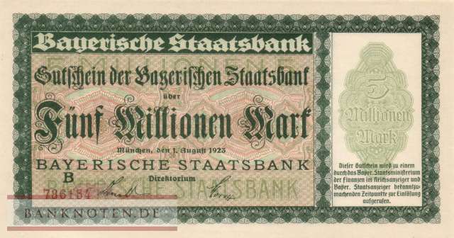 Germany - 5 Million Mark (#BAY220a_UNC)