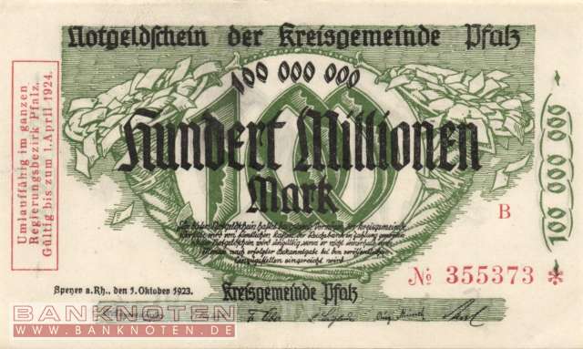 Kreisgemeinde Pfalz - 100 Million Mark (#BAY256e_UNC)