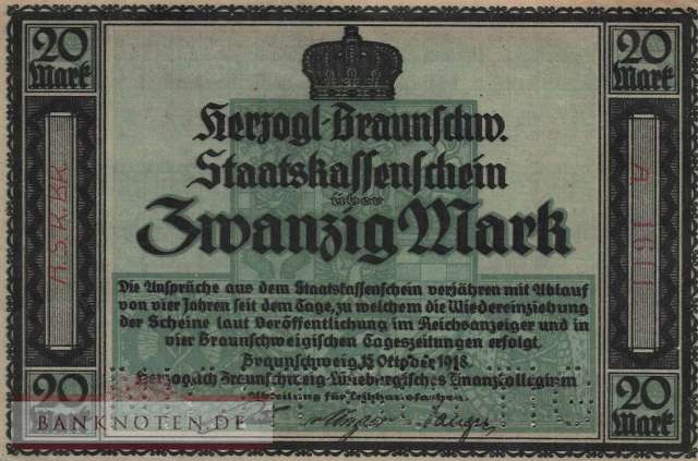 Braunschweig - 20  Mark - cancelled (#BRS06dE_AU)