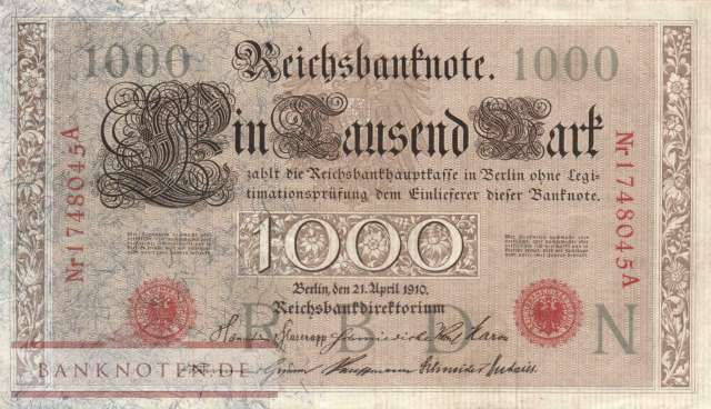 Deutschland - 1.000  Mark (#DEU-040b_XF)