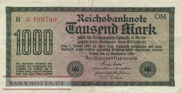 Deutschland - 1.000  Mark (#DEU-086d_VG)