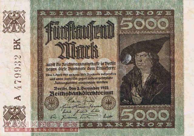 Deutschland - 5.000  Mark (#DEU-091b_XF)