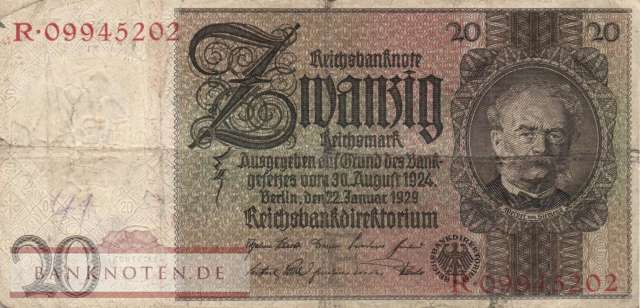Germany - 20  Reichsmark (#DEU-184a-F_VG)