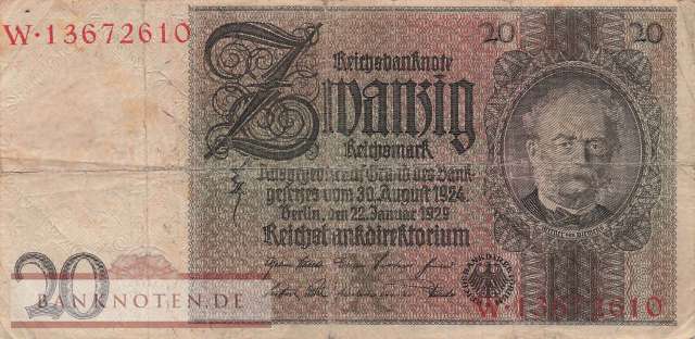 Deutschland - 20  Reichsmark (#DEU-184a_F)
