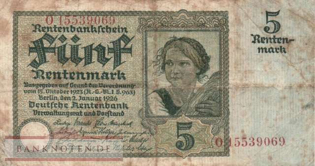 Germany - 5  Rentenmark (#DEU-209b_VG)