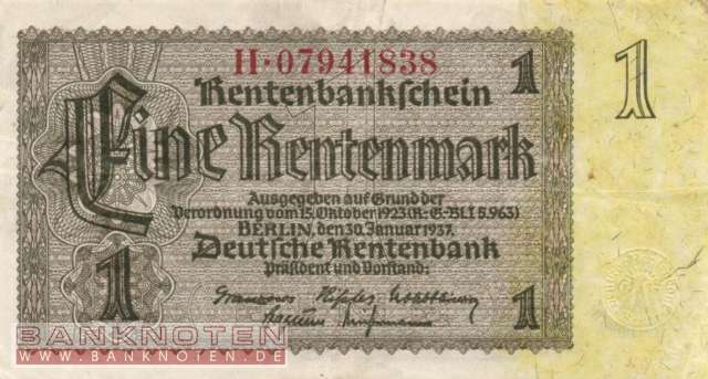 Germany - 1  Rentenmark (#DEU-222c_VF)