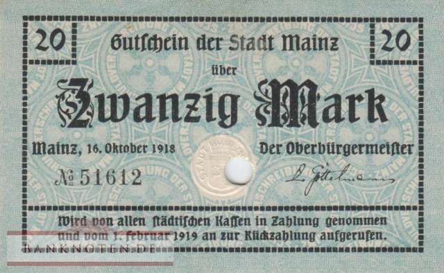 Mainz - 20  Mark - cancelled (#DGN341_5aE_XF)