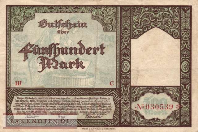 Köln-Mühlheim, Wipperfürth, Bergisch Gladbach - 500  Mark (#I22_2400_1a_F)