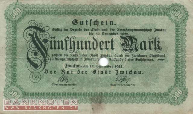Zwickau - 500  Mark (#I22_5350_1bE_VF)