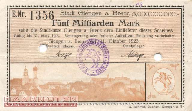 Giengen - 5 Billion Mark (#I23_1784g_VF)